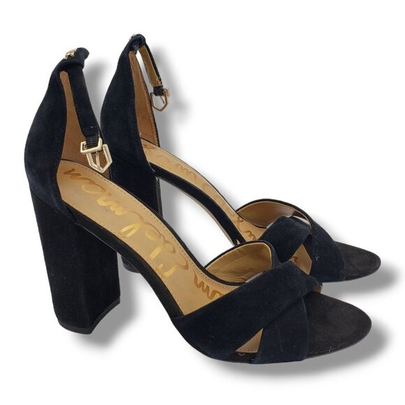 Sam Edelman Yancy Sandals Womens 9 Black Suede Block Heel - Picture 6 of 10